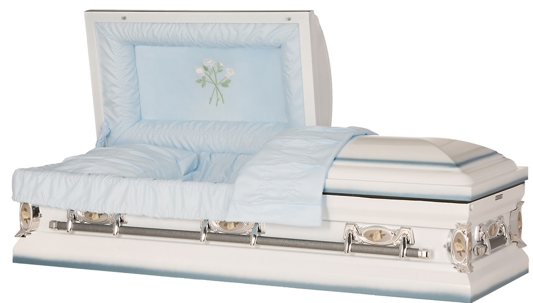 Photo of Blue & White Spray Rose Steel Casket Casket