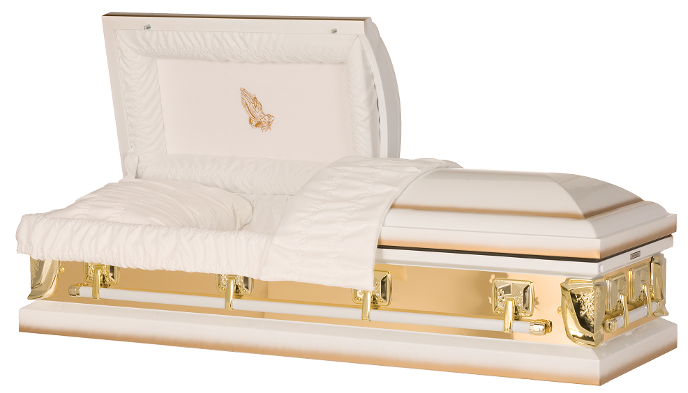 Photo of Golden Sunlight Mirrors with Praying Hands Casket Casket