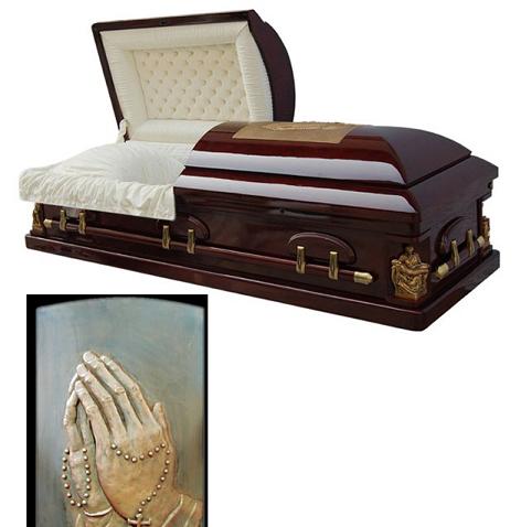 Image of La Pieta/Praying Hands - Solid Cherry Golden Memory Casket