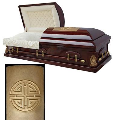 Photo of Buddha & Long Life Shield - Solid Cherry Golden Memory Casket