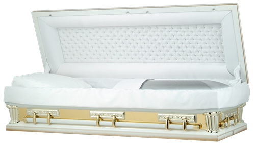 Photo of Tuxedo White w/Gold Mirror Full Couch Casket Casket