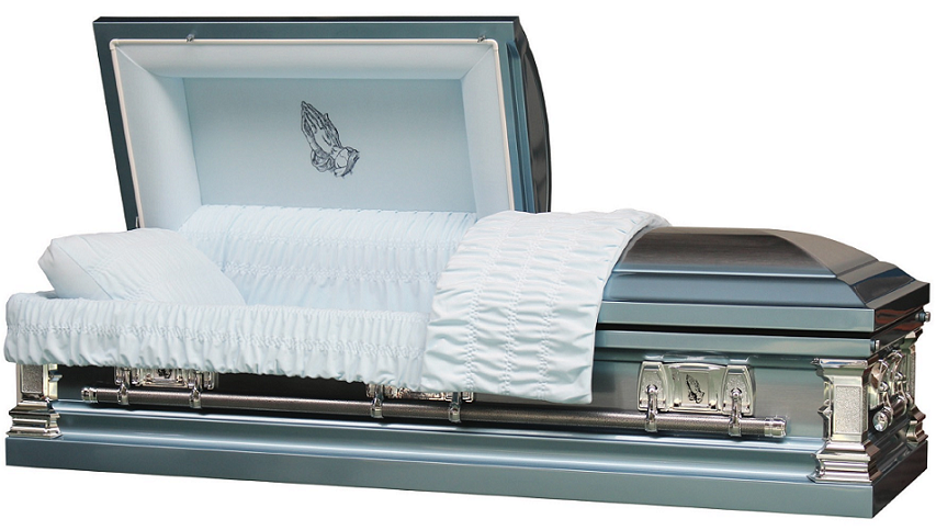 Photo of Traditional Praying Hands Blue & Silver Casket Casket